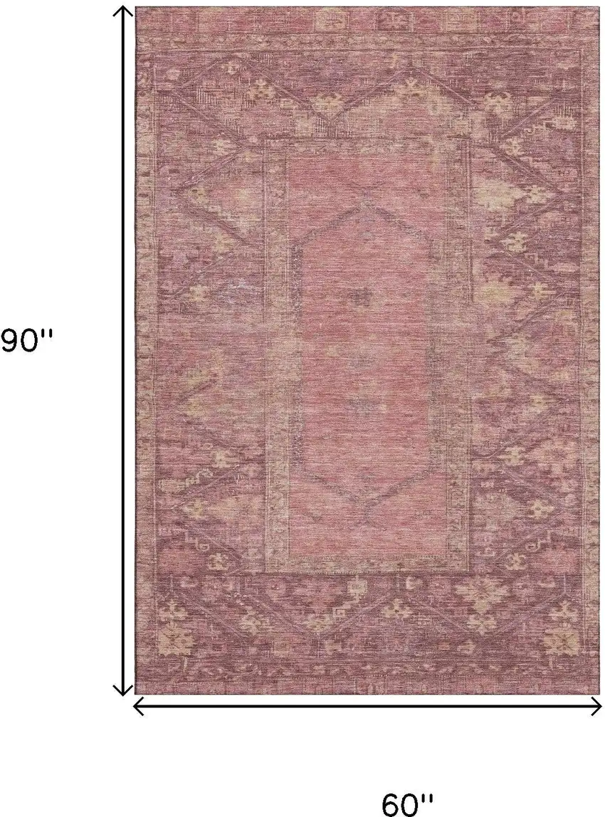 Blush And Beige Oriental Washable Area Rug With UV Protection Photo 9