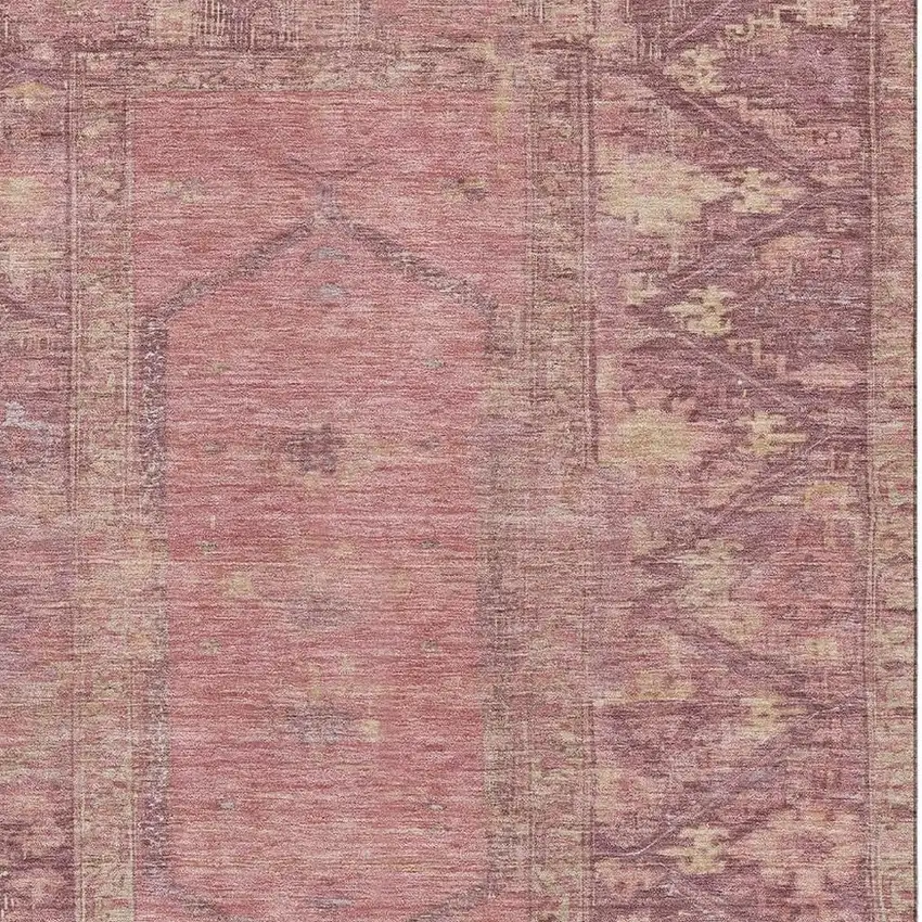 Blush And Beige Oriental Washable Area Rug With UV Protection Photo 2