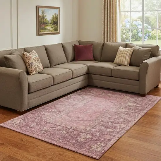 Blush And Beige Oriental Washable Area Rug With UV Protection Photo 2
