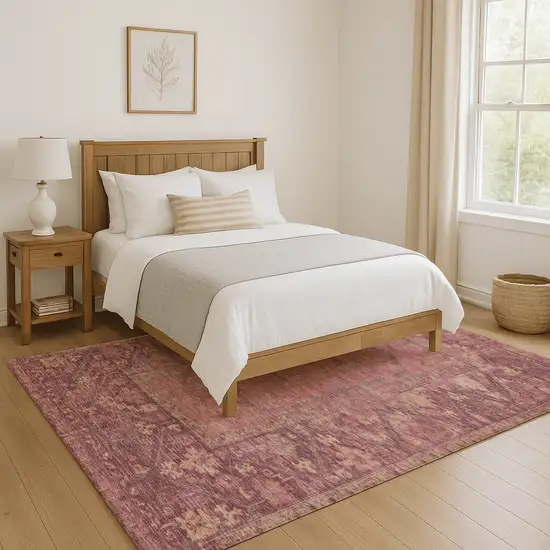 Blush And Beige Oriental Washable Area Rug With UV Protection Photo 5