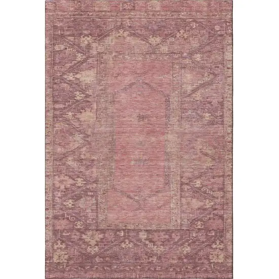 Blush And Beige Oriental Washable Area Rug With UV Protection Photo 3