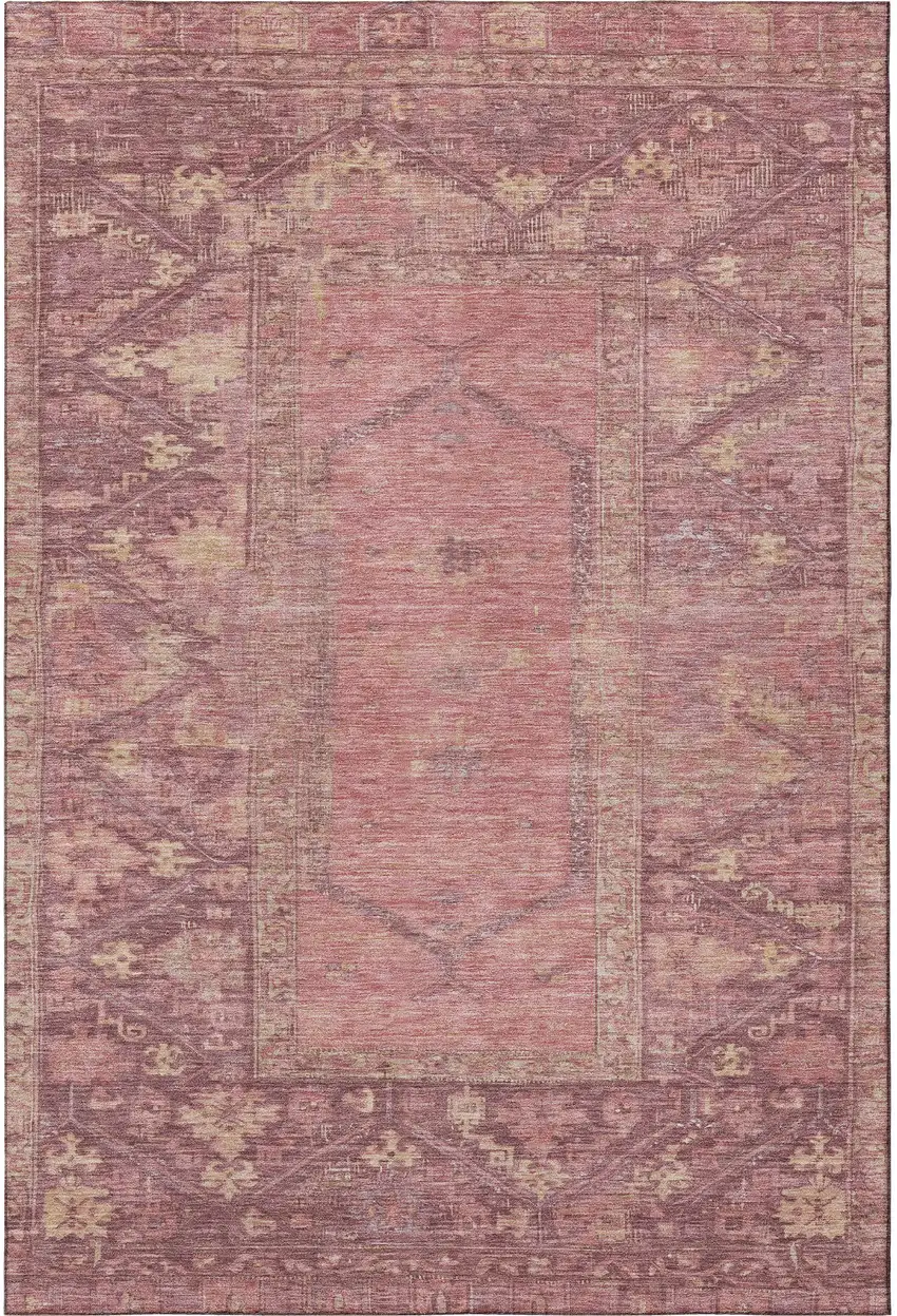 Blush And Beige Oriental Washable Area Rug With UV Protection Photo 3