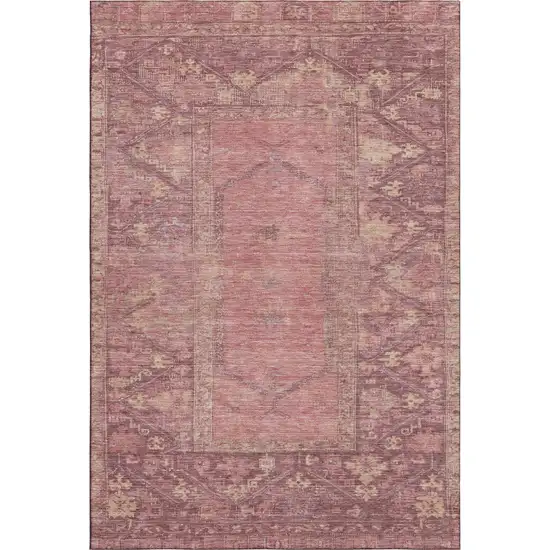 Blush And Beige Oriental Washable Area Rug With UV Protection Photo 1