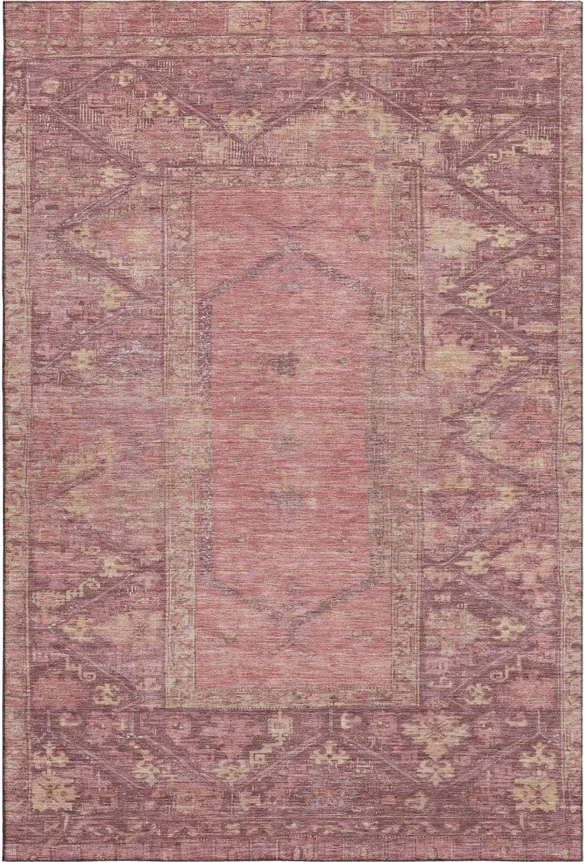 Blush And Beige Oriental Washable Area Rug With UV Protection Photo 1