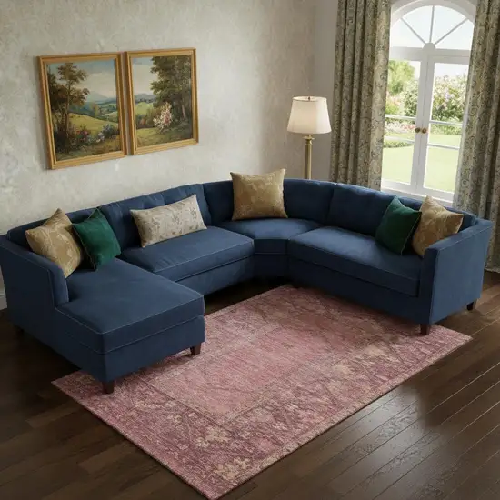 Blush And Beige Oriental Washable Area Rug With UV Protection Photo 2