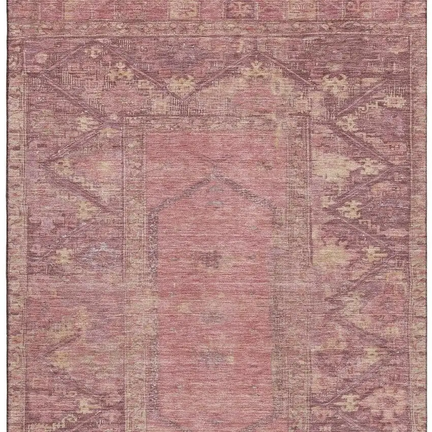 Blush And Beige Oriental Washable Area Rug With UV Protection Photo 3