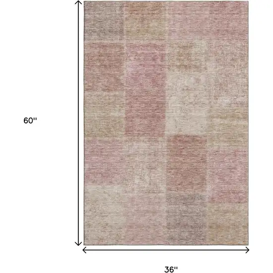 Blush And Beige Patchwork Washable Area Rug With UV Protection Photo 7