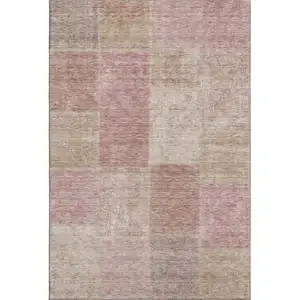 Photo of Blush And Beige Patchwork Washable Area Rug With UV Protection