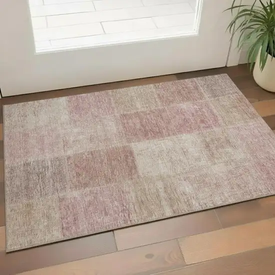 Blush And Beige Patchwork Washable Area Rug With UV Protection Photo 1