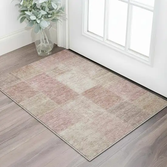 Blush And Beige Patchwork Washable Area Rug With UV Protection Photo 2