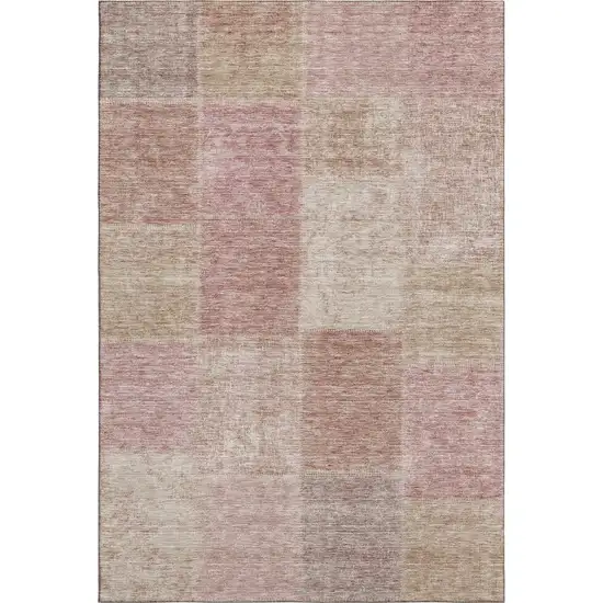 Blush And Beige Patchwork Washable Area Rug With UV Protection Photo 2