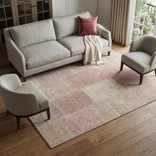 Blush And Beige Patchwork Washable Area Rug With UV Protection Photo 1