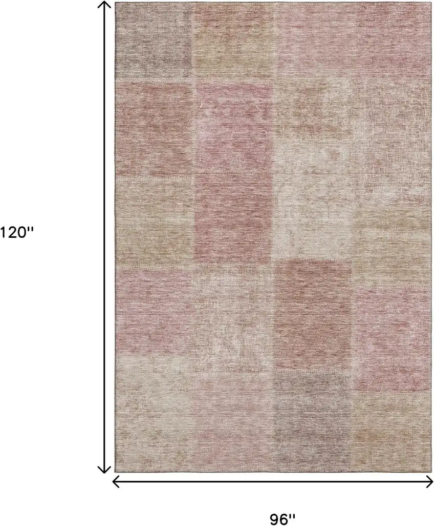 Blush And Beige Patchwork Washable Area Rug With UV Protection Photo 3