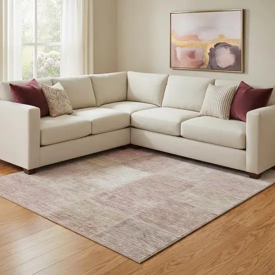 Blush And Beige Patchwork Washable Area Rug With UV Protection Photo 1