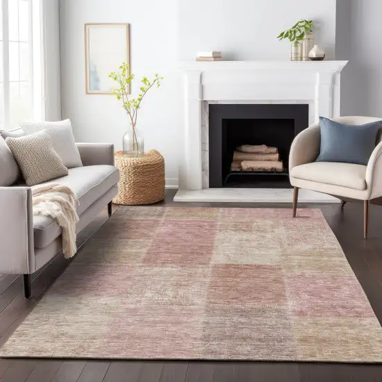 Blush And Beige Patchwork Washable Area Rug With UV Protection Photo 4