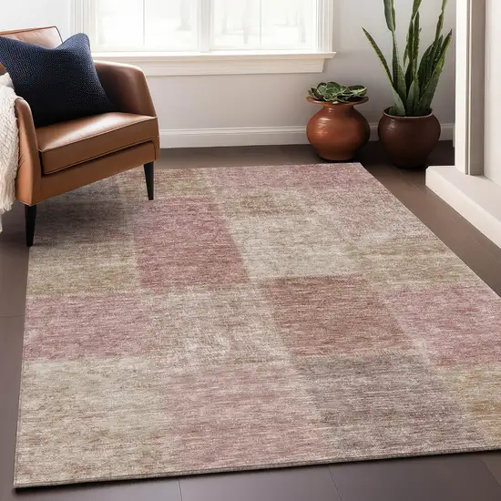 Blush And Beige Patchwork Washable Area Rug With UV Protection Photo 5