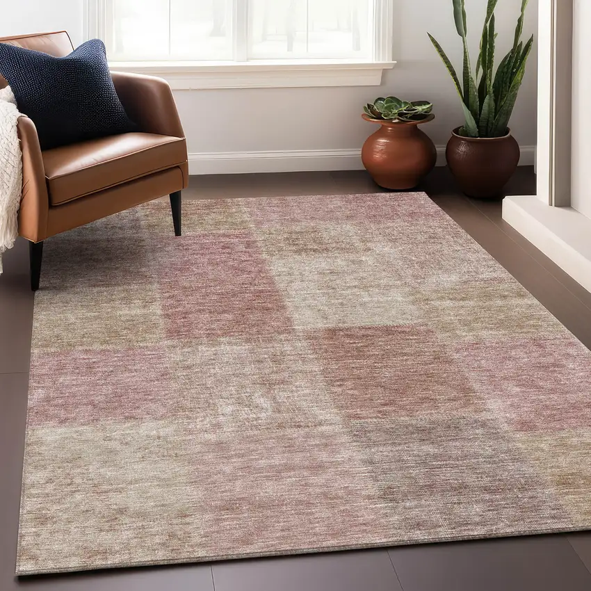 Blush And Beige Patchwork Washable Area Rug With UV Protection Photo 5