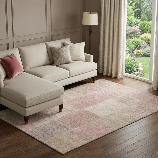 Blush And Beige Patchwork Washable Area Rug With UV Protection Photo 1