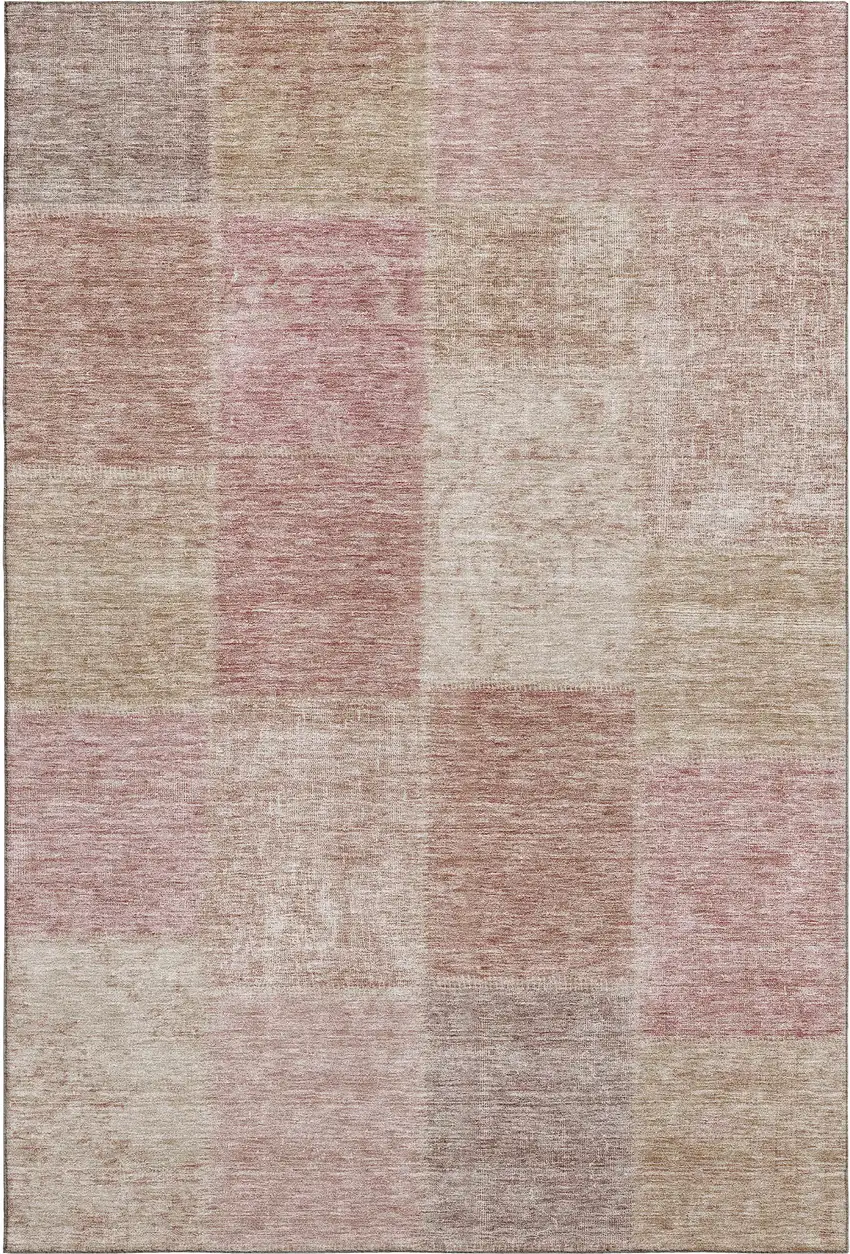 Blush And Beige Patchwork Washable Area Rug With UV Protection Photo 2