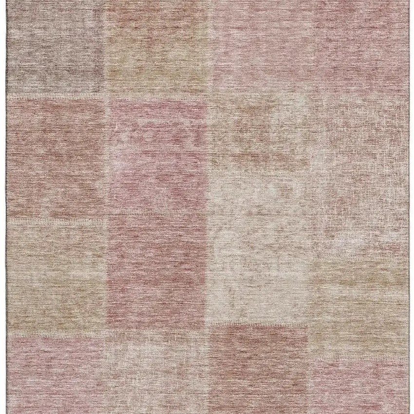 Blush And Beige Patchwork Washable Area Rug With UV Protection Photo 9