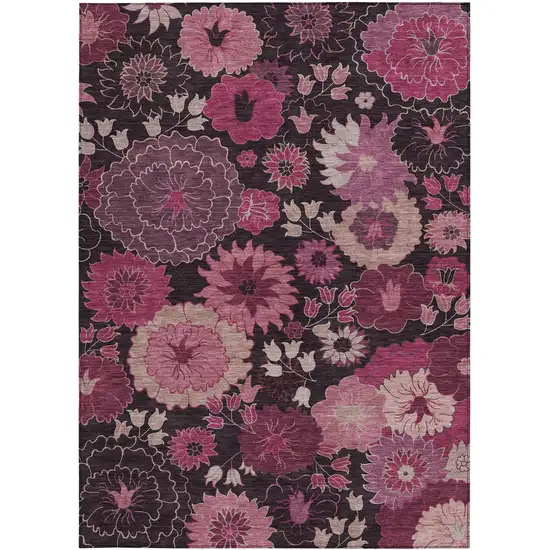 Blush And Black Floral Washable Indoor Outdoor Area Rug Photo 3