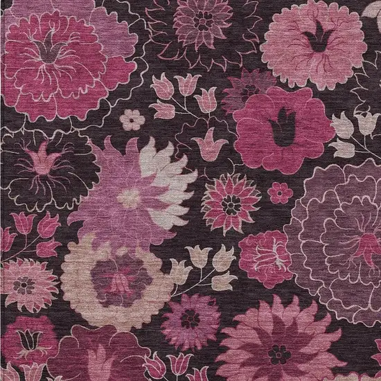 Blush And Black Floral Washable Indoor Outdoor Area Rug Photo 8