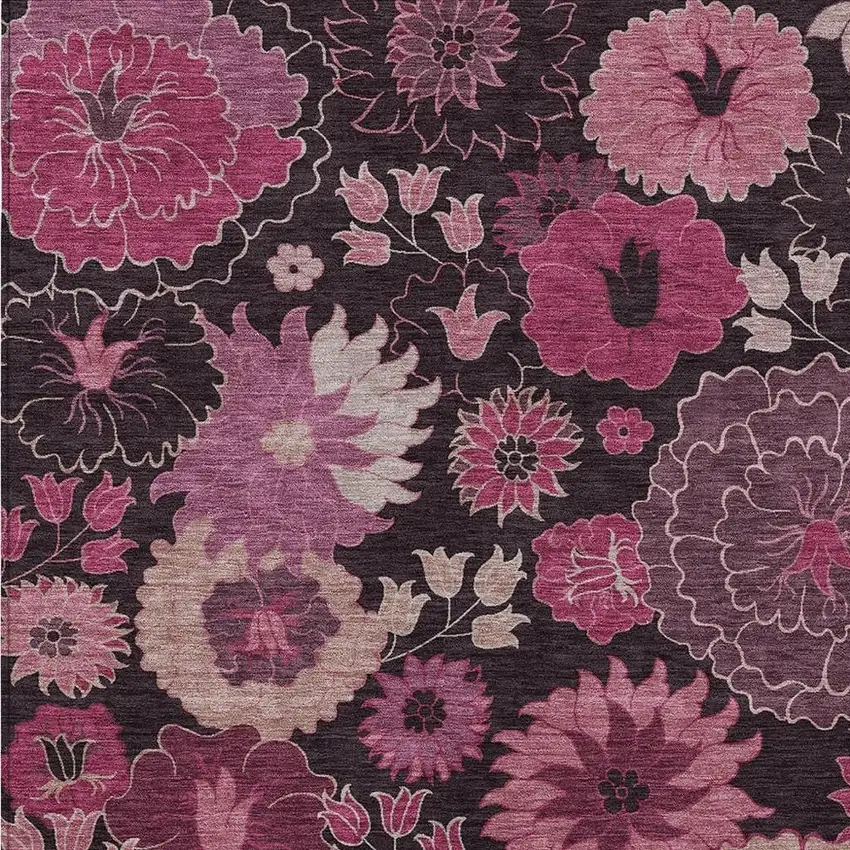 Blush And Black Floral Washable Indoor Outdoor Area Rug Photo 8