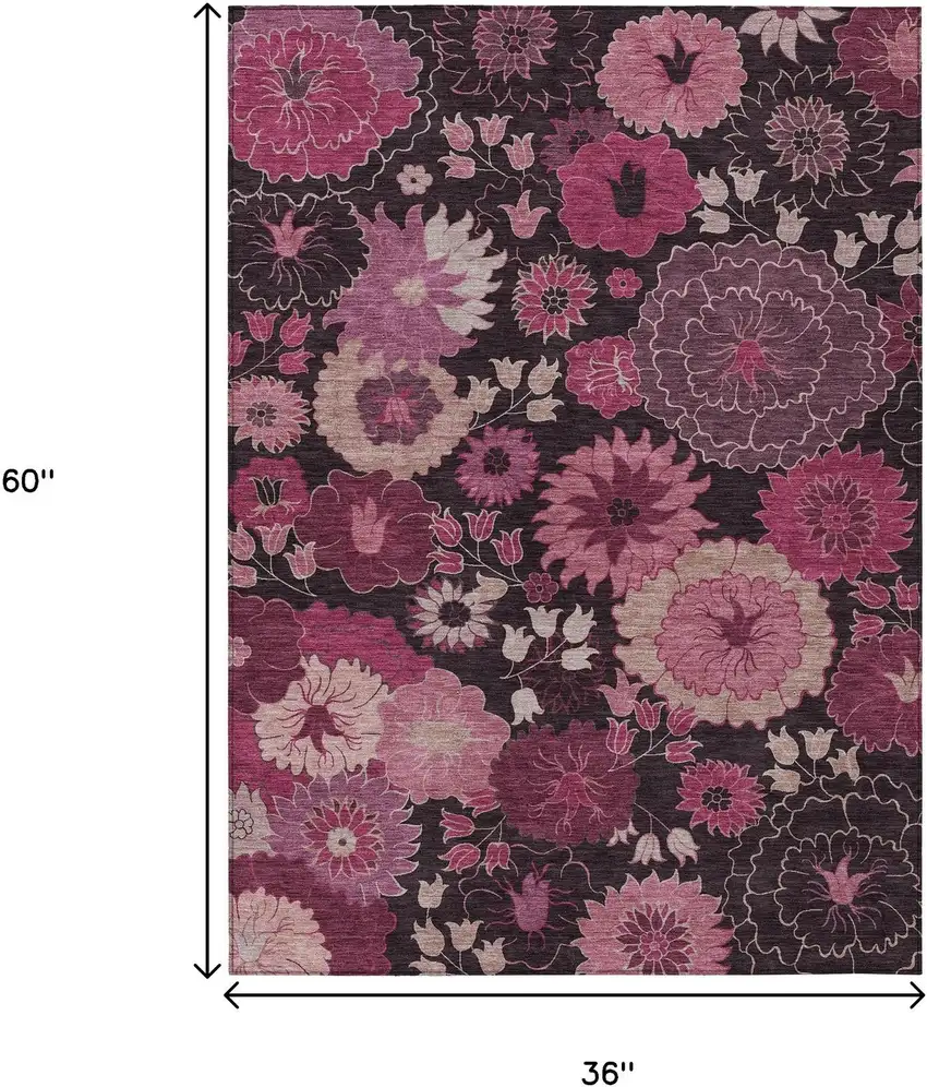 Blush And Black Floral Washable Indoor Outdoor Area Rug Photo 4