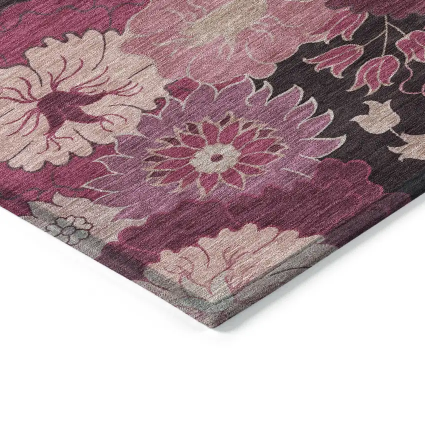 Blush And Black Floral Washable Indoor Outdoor Area Rug Photo 6