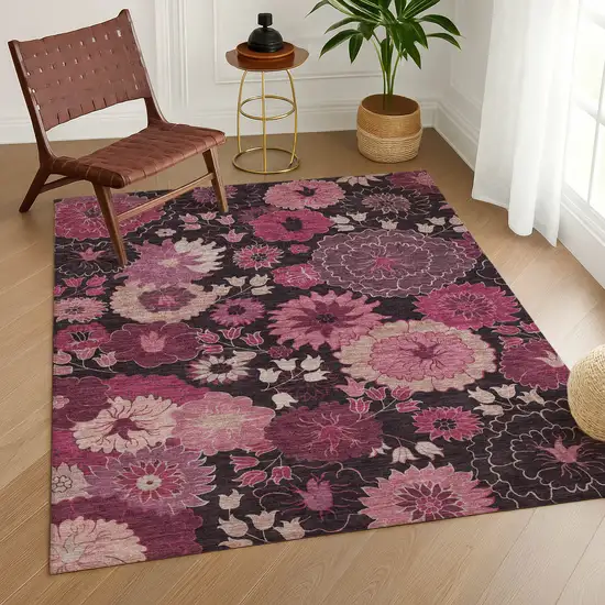 Blush And Black Floral Washable Indoor Outdoor Area Rug Photo 9