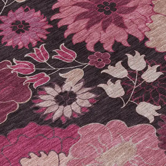 Blush And Black Floral Washable Indoor Outdoor Area Rug Photo 6