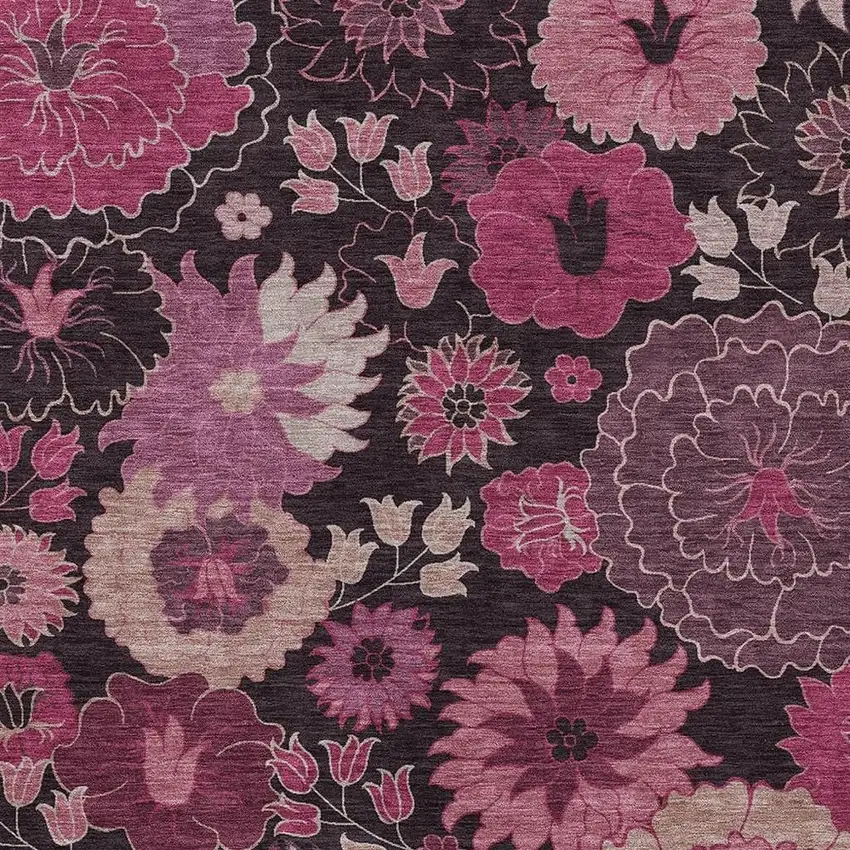 Blush And Black Floral Washable Indoor Outdoor Area Rug Photo 7