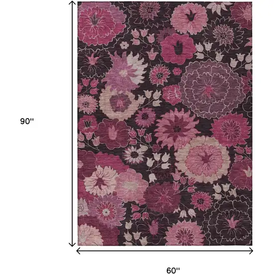 Blush And Black Floral Washable Indoor Outdoor Area Rug Photo 3