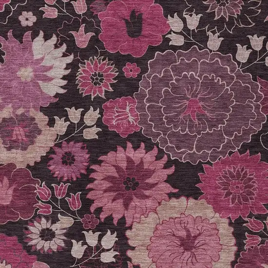 Blush And Black Floral Washable Indoor Outdoor Area Rug Photo 7