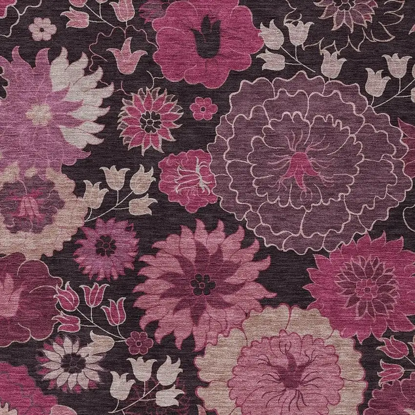Blush And Black Floral Washable Indoor Outdoor Area Rug Photo 7