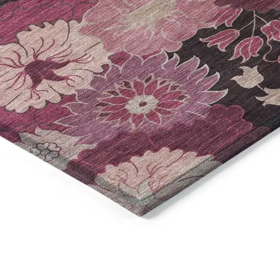 Blush And Black Floral Washable Indoor Outdoor Area Rug Photo 5