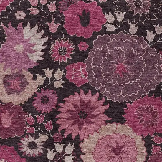 Blush And Black Floral Washable Indoor Outdoor Area Rug Photo 7