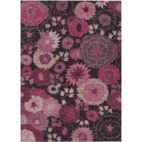 Blush And Black Floral Washable Indoor Outdoor Area Rug Photo 2