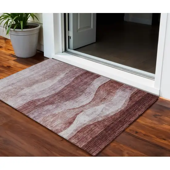 Blush And Brown Abstract Washable Indoor Outdoor Area Rug Photo 1