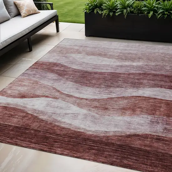 Blush And Brown Abstract Washable Indoor Outdoor Area Rug Photo 1