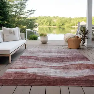Photo of Blush And Brown Abstract Washable Indoor Outdoor Area Rug