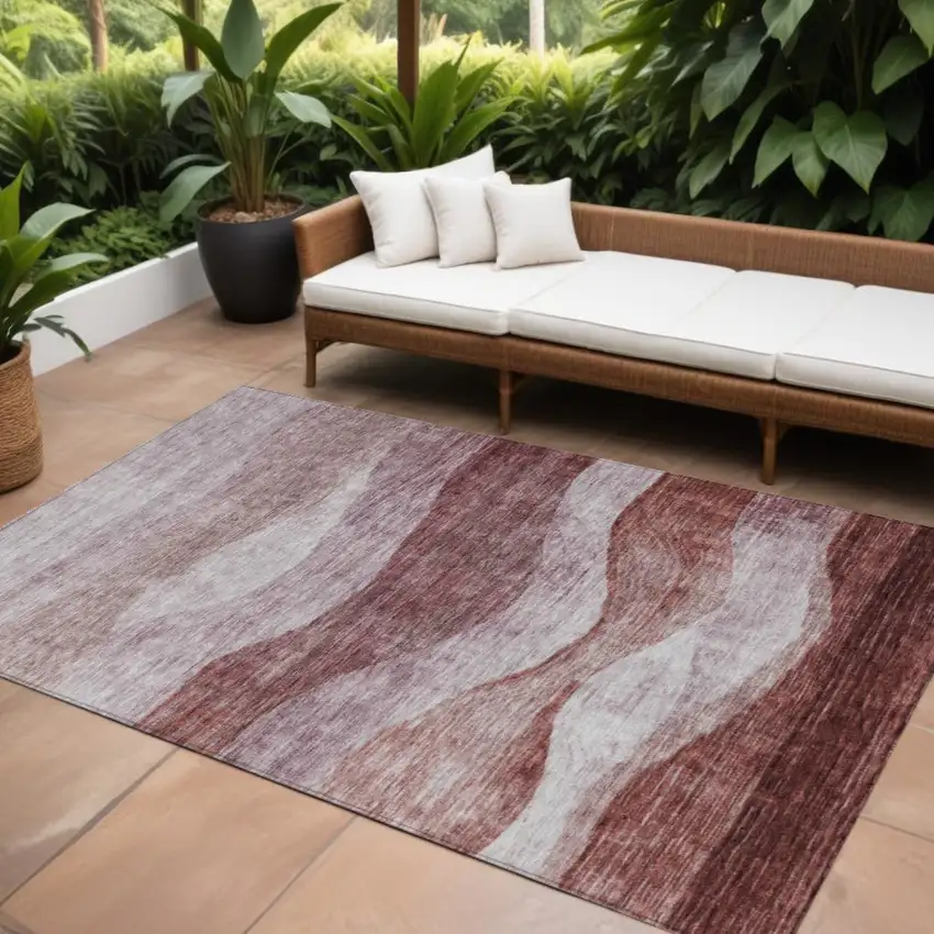 Blush And Brown Abstract Washable Indoor Outdoor Area Rug Photo 1