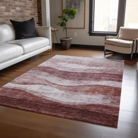 Blush And Brown Abstract Washable Indoor Outdoor Area Rug Photo 8