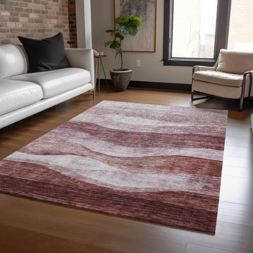 Blush And Brown Abstract Washable Indoor Outdoor Area Rug Photo 8
