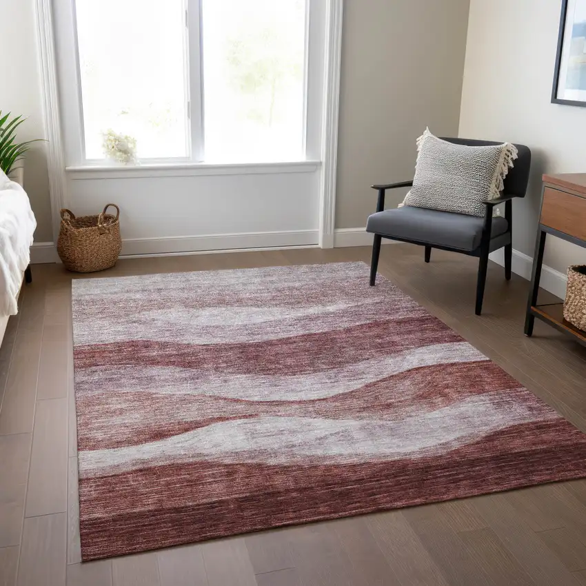 Blush And Brown Abstract Washable Indoor Outdoor Area Rug Photo 9