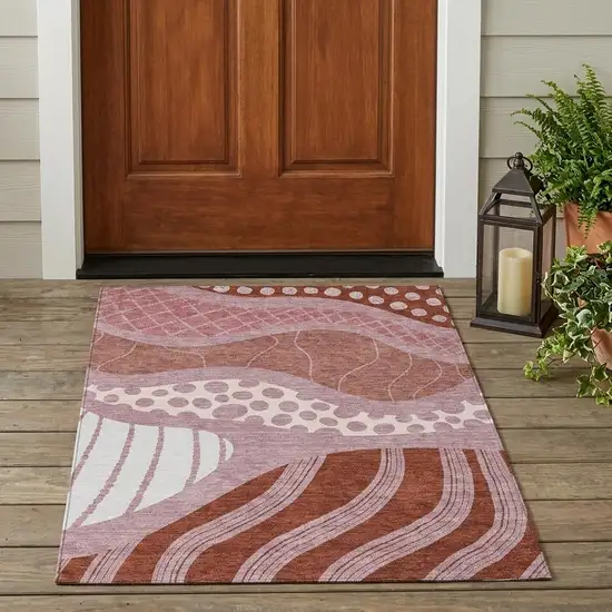 Blush And Brown Abstract Washable Indoor Outdoor Area Rug Photo 1