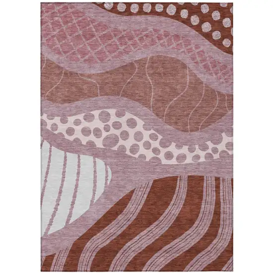 Blush And Brown Abstract Washable Indoor Outdoor Area Rug Photo 2