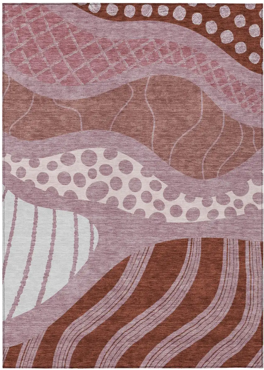 Blush And Brown Abstract Washable Indoor Outdoor Area Rug Photo 2