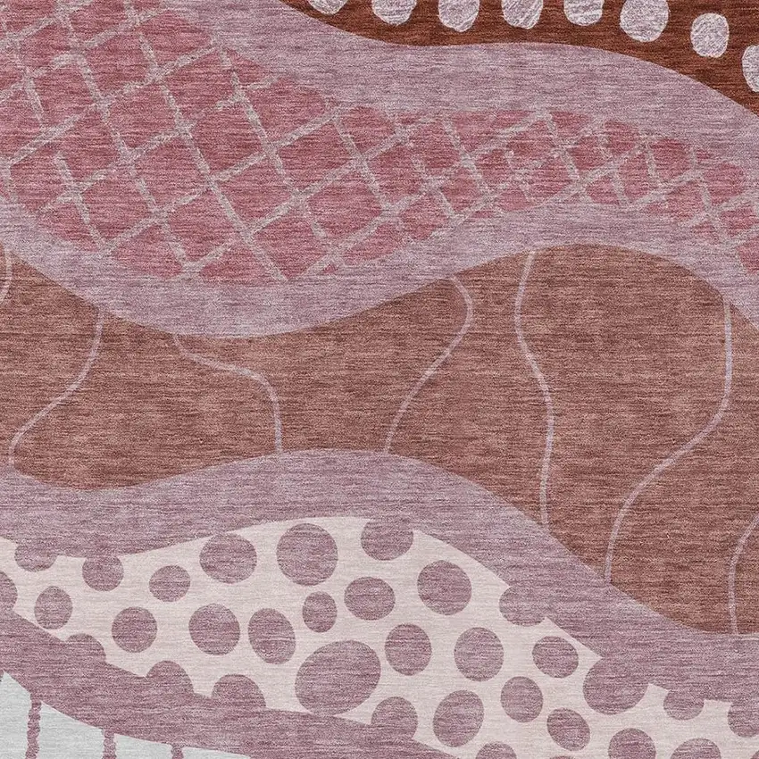 Blush And Brown Abstract Washable Indoor Outdoor Area Rug Photo 5
