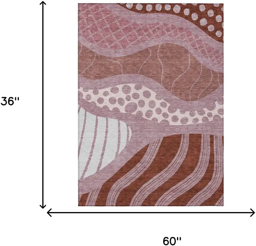 Blush And Brown Abstract Washable Indoor Outdoor Area Rug Photo 9